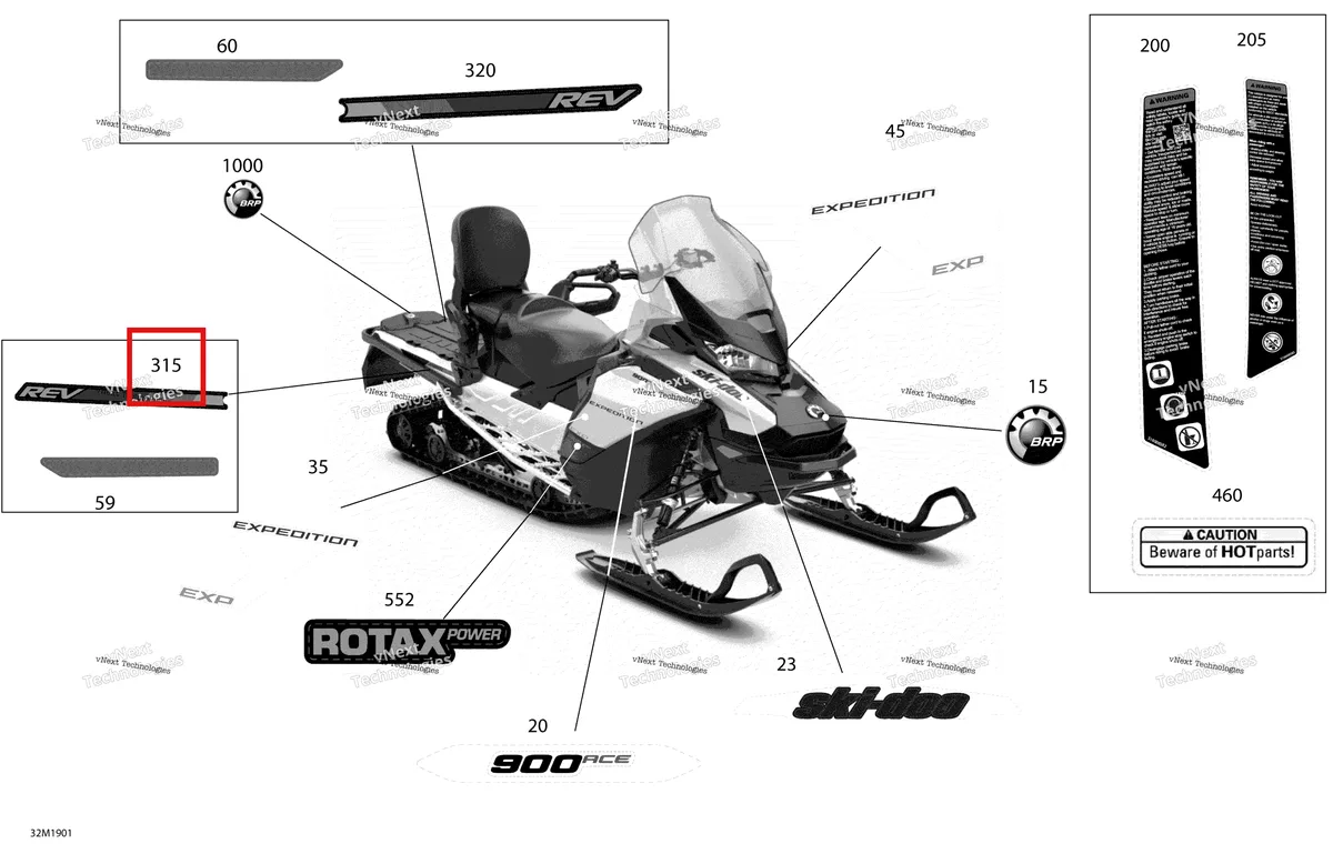 Деталь 516009142 на схеме узла 2019 Ski-Doo EXPEDITION SPORT 900 ACE Decals - Sport