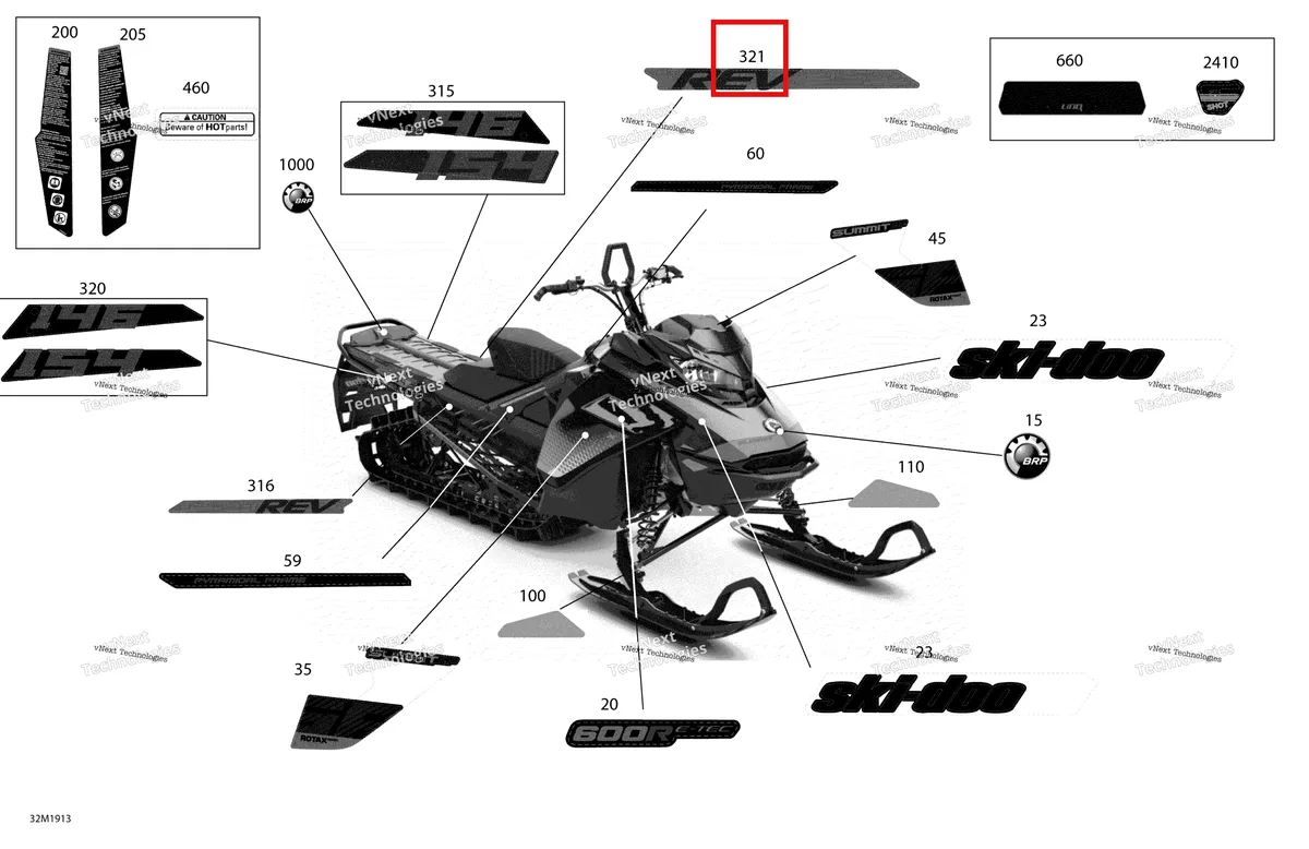 Деталь 516009143 на схеме узла 2019 Ski-Doo SUMMIT 600R E-TEC Decals - Package Sp