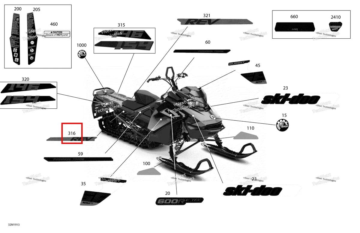 Деталь 516009146 на схеме узла 2019 Ski-Doo SUMMIT 600R E-TEC Decals - Package Sp
