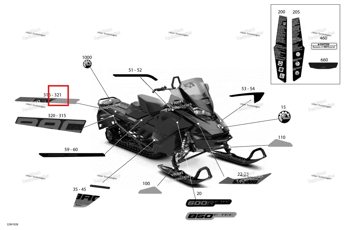 Деталь 516009153 на схеме узла 2019 Ski-Doo BACKCOUNTRY 600R E-TEC Decals - Std