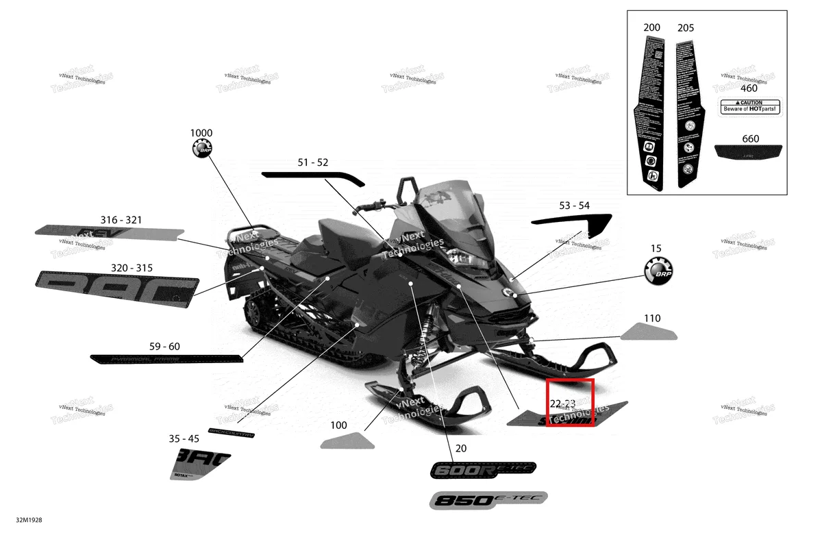 Деталь 516009157 на схеме узла 2019 Ski-Doo BACKCOUNTRY 600R E-TEC Decals - Std