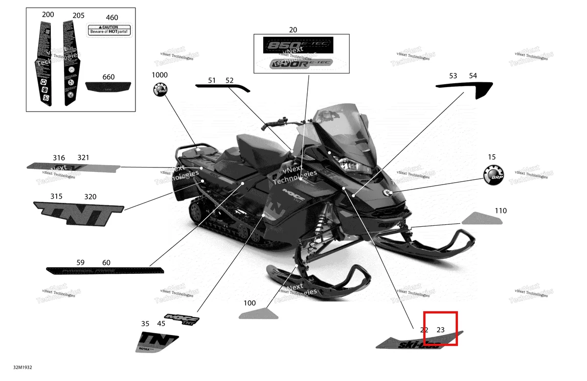 Деталь 516009163 на схеме узла 2019 Ski-Doo MXZ 850 E-TEC Decals - Tnt