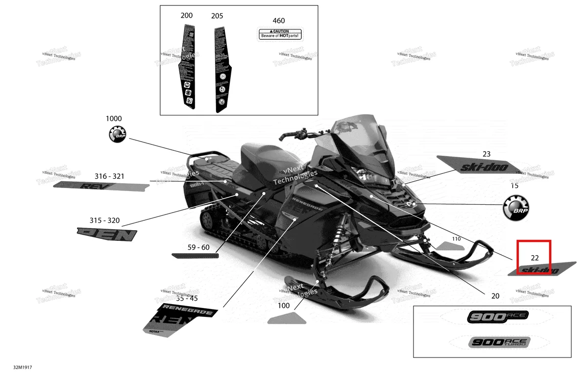 Деталь 516009199 на схеме узла 2019 Ski-Doo RENEGADE 900 ACE TURBO Decals - 900 Ace Turbo - Package Adrenaline