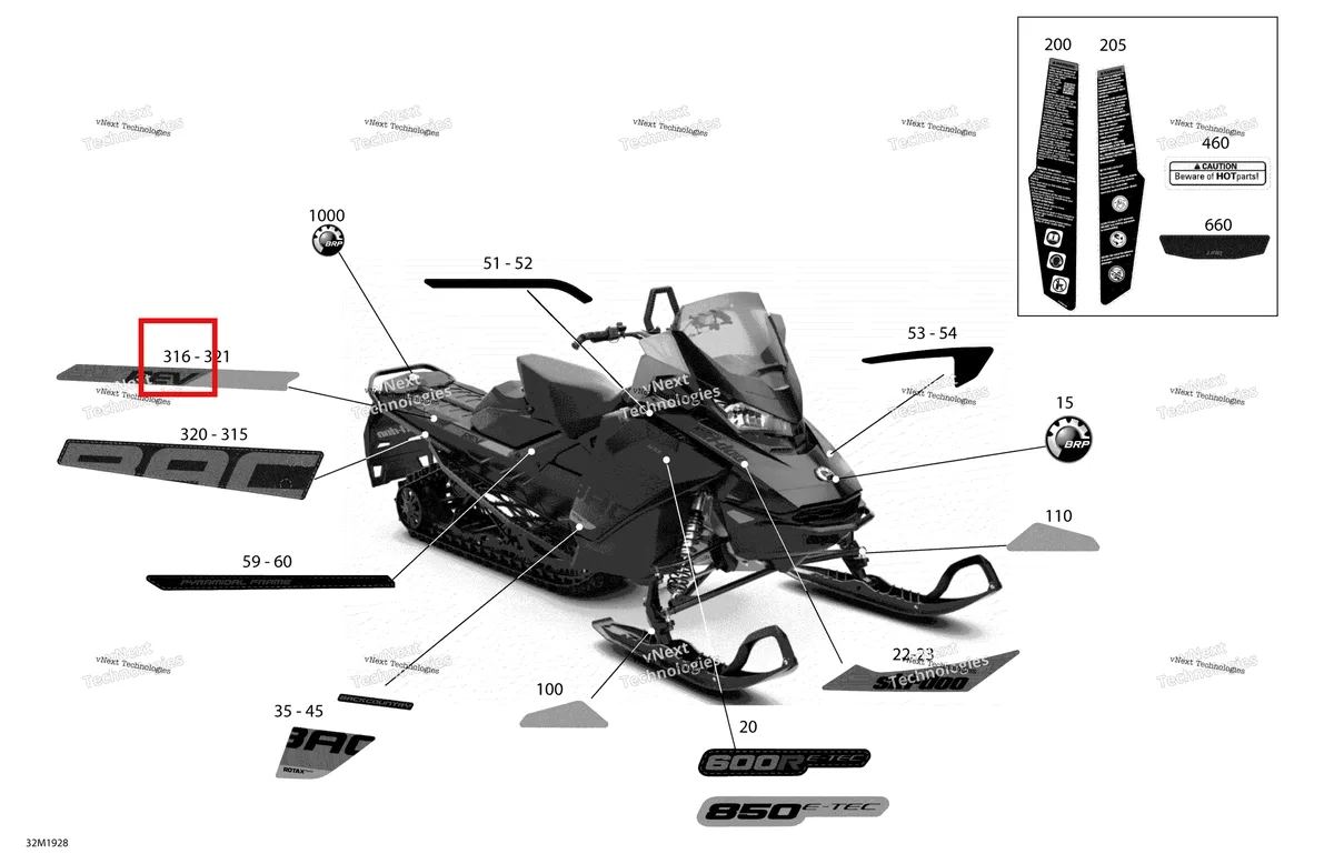 Деталь 516009203 на схеме узла 2019 Ski-Doo BACKCOUNTRY 600R E-TEC Decals - Std