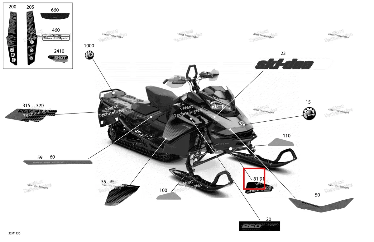 Деталь 516009217 на схеме узла 2019 Ski-Doo BACKCOUNTRY 850 E-TEC Decals - Package Xrs