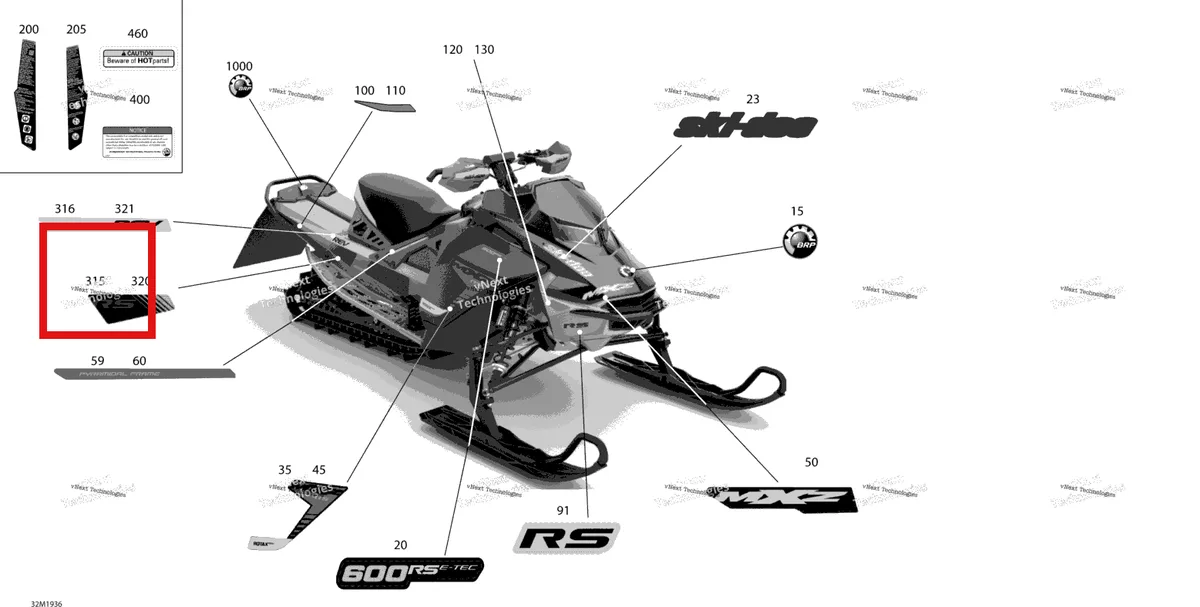 Деталь 516009240 на схеме узла 2019 Ski-Doo MXZ 600 RACING Decals - 600 - Racing