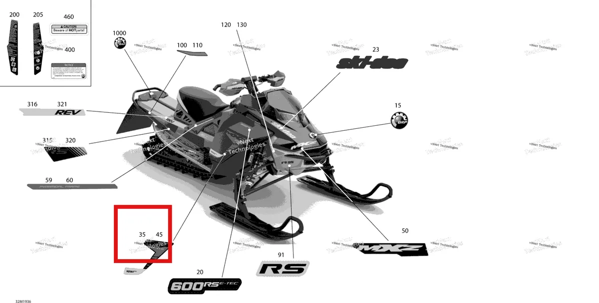Деталь 516009242 на схеме узла 2019 Ski-Doo MXZ 600 RACING Decals - 600 - Racing