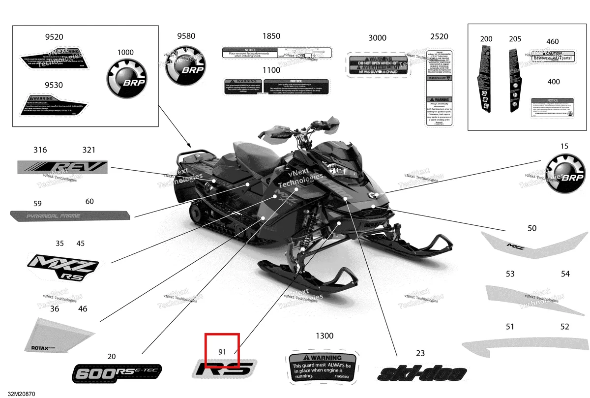 Деталь 516009243 на схеме узла 2020 Ski-Doo MXZ 600RS Body - Decals - Racing