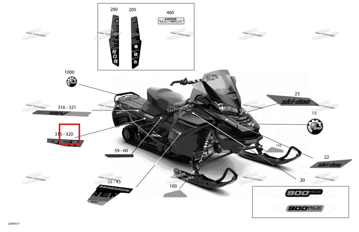 Деталь 516009246 на схеме узла 2019 Ski-Doo RENEGADE 900 ACE TURBO Decals - 900 Ace Turbo - Package Adrenaline