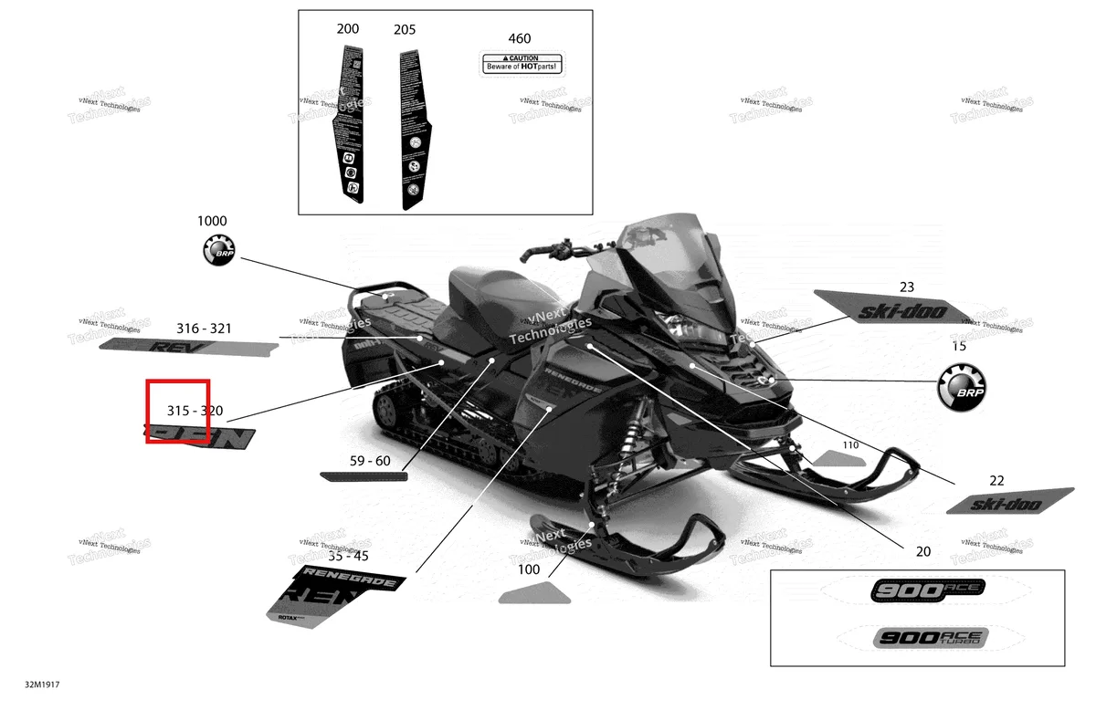 Деталь 516009247 на схеме узла 2019 Ski-Doo RENEGADE 900 ACE TURBO Decals - 900 Ace Turbo - Package Adrenaline
