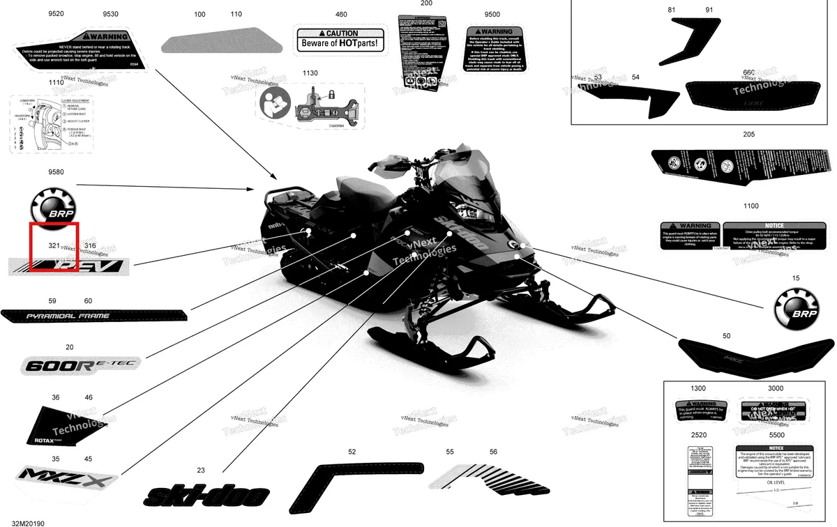 Деталь 516009276 на схеме узла 2020 Ski-Doo MXZ 600R E-TEC - X Body - Decals - X
