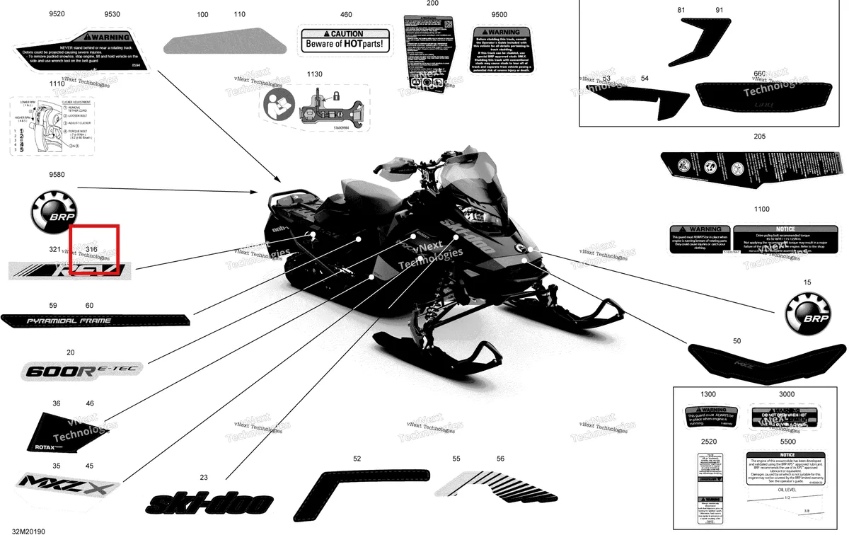 Деталь 516009277 на схеме узла 2020 Ski-Doo MXZ 600R E-TEC - X Body - Decals - X