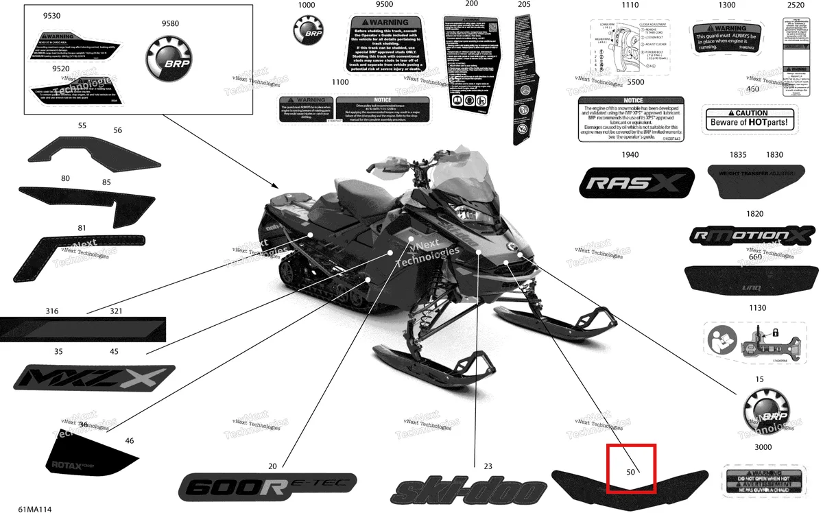 Деталь 516009282 на схеме узла 2021 Ski-Doo MXZ 600R E-TEC - X Body - Decals