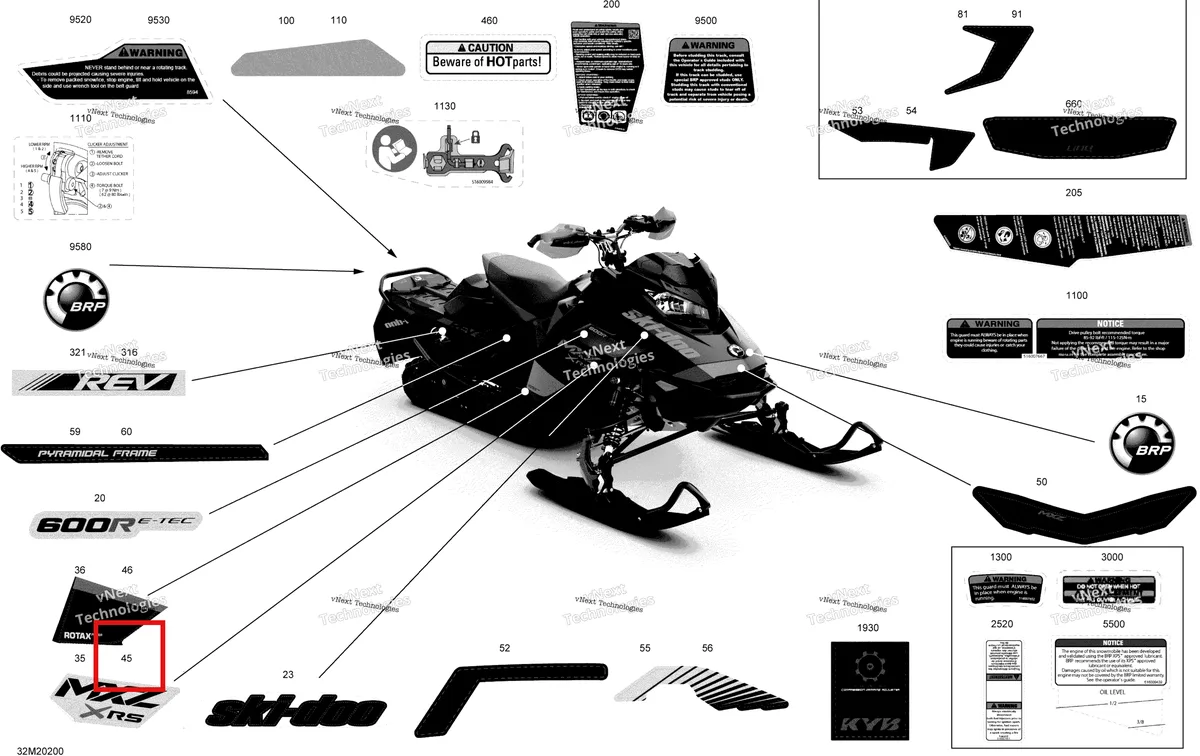 Деталь 516009289 на схеме узла 2020 Ski-Doo MXZ 600R E-TEC - XRS Body - Decals - Xrs