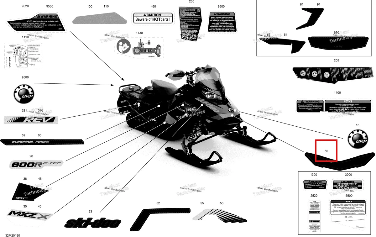 Деталь 516009293 на схеме узла 2020 Ski-Doo MXZ 600R E-TEC - X Body - Decals - X