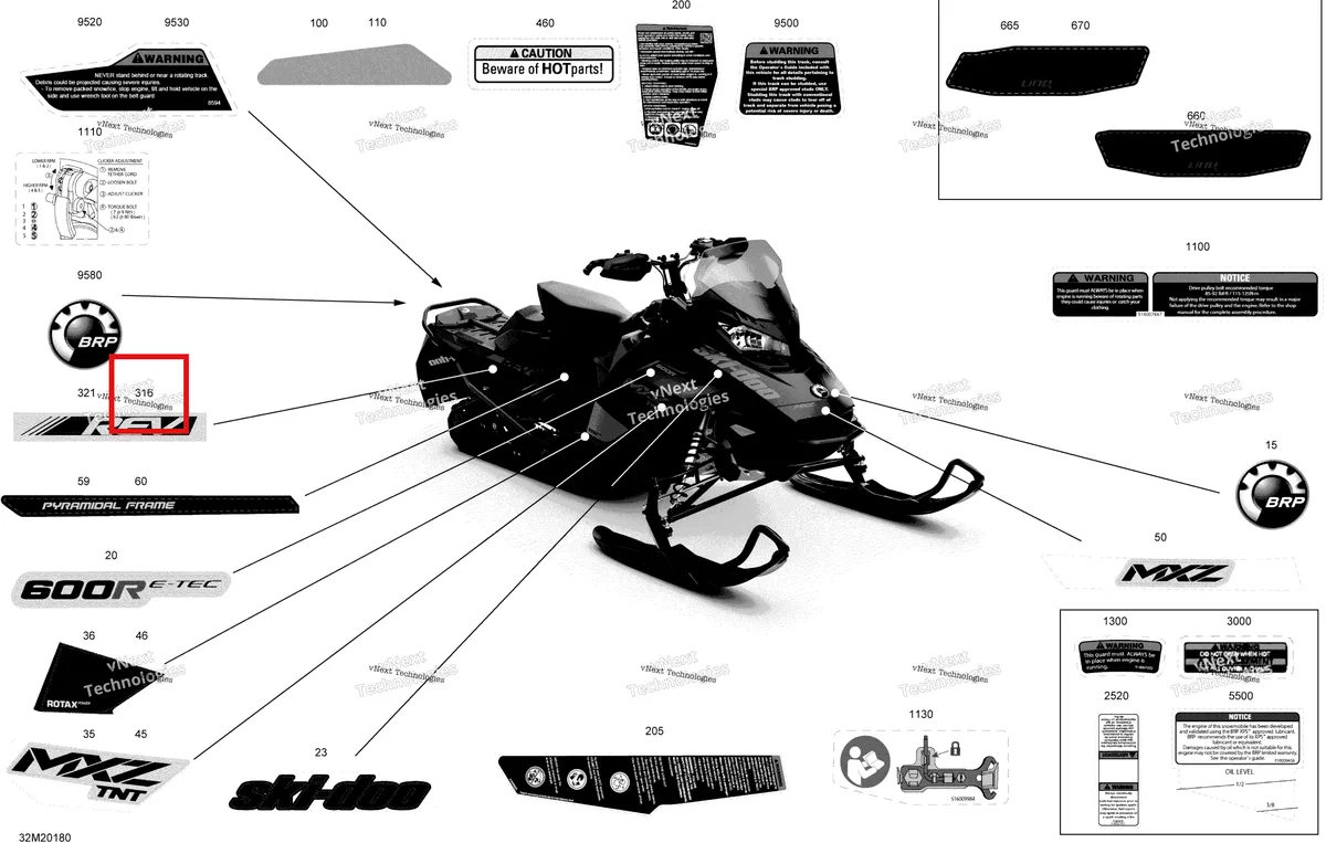 Деталь 516009295 на схеме узла 2020 Ski-Doo MXZ 600R E-TEC - TNT Body - Decals - Tnt