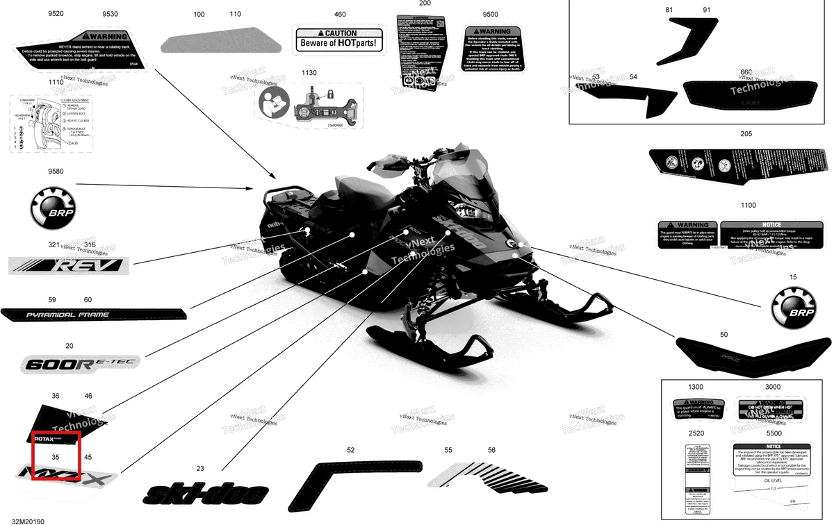 Деталь 516009297 на схеме узла 2020 Ski-Doo MXZ 600R E-TEC - X Body - Decals - X