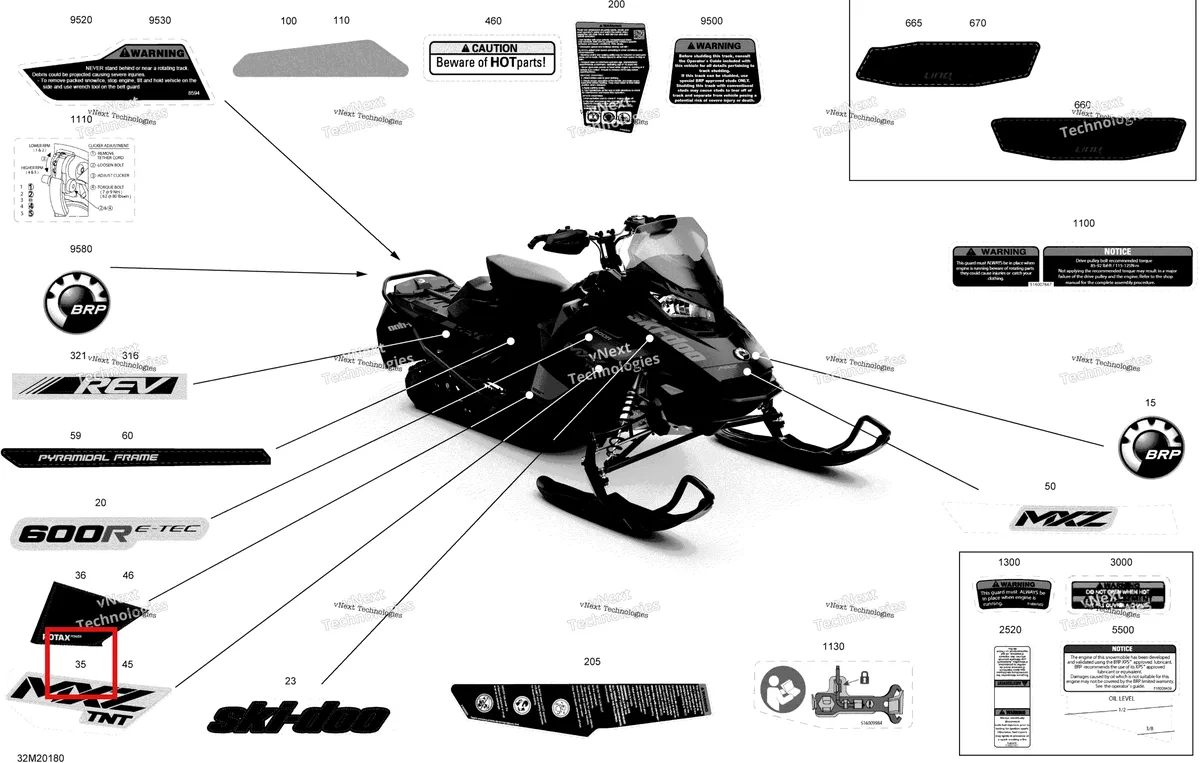 Деталь 516009309 на схеме узла 2020 Ski-Doo MXZ 600R E-TEC - TNT Body - Decals - Tnt