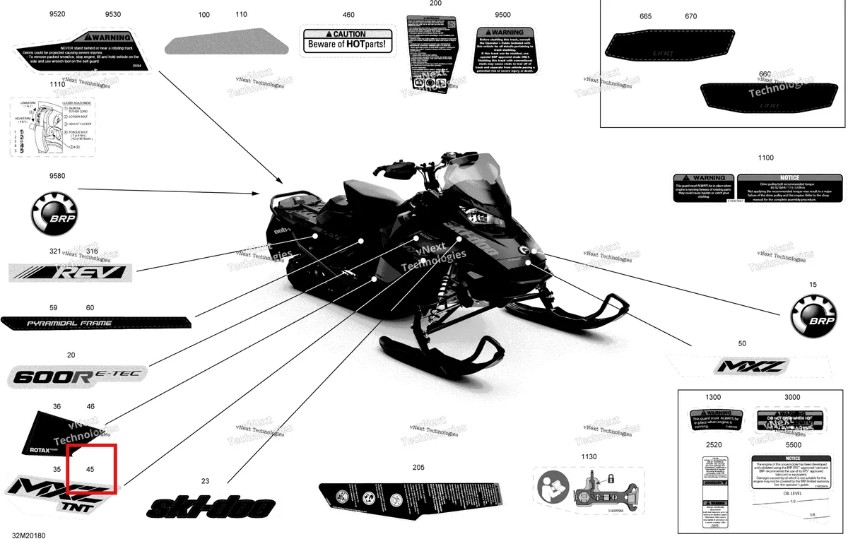 Деталь 516009311 на схеме узла 2020 Ski-Doo MXZ 600R E-TEC - TNT Body - Decals - Tnt