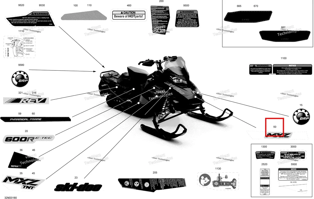 Деталь 516009313 на схеме узла 2020 Ski-Doo MXZ 600R E-TEC - TNT Body - Decals - Tnt