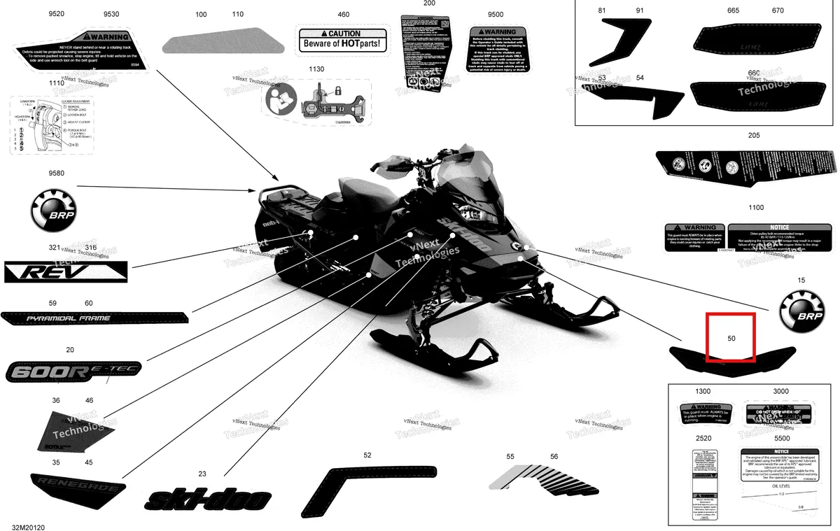 Деталь 516009329 на схеме узла 2020 Ski-Doo RENEGADE 600R E-TEC - Adrenaline X Body - Decals - X