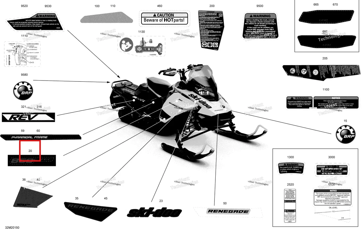 Деталь 516009335 на схеме узла 2020 Ski-Doo RENEGADE 850 E-TEC - Adrenaline Body - Decals - Adrenaline