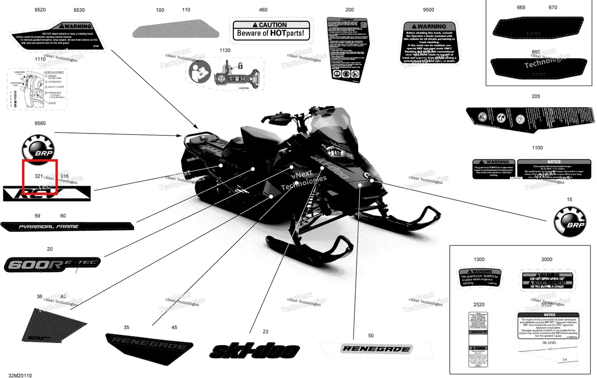 Деталь 516009341 на схеме узла 2020 Ski-Doo RENEGADE 600R E-TEC - Adrenaline X Body - Decals - Adrenaline