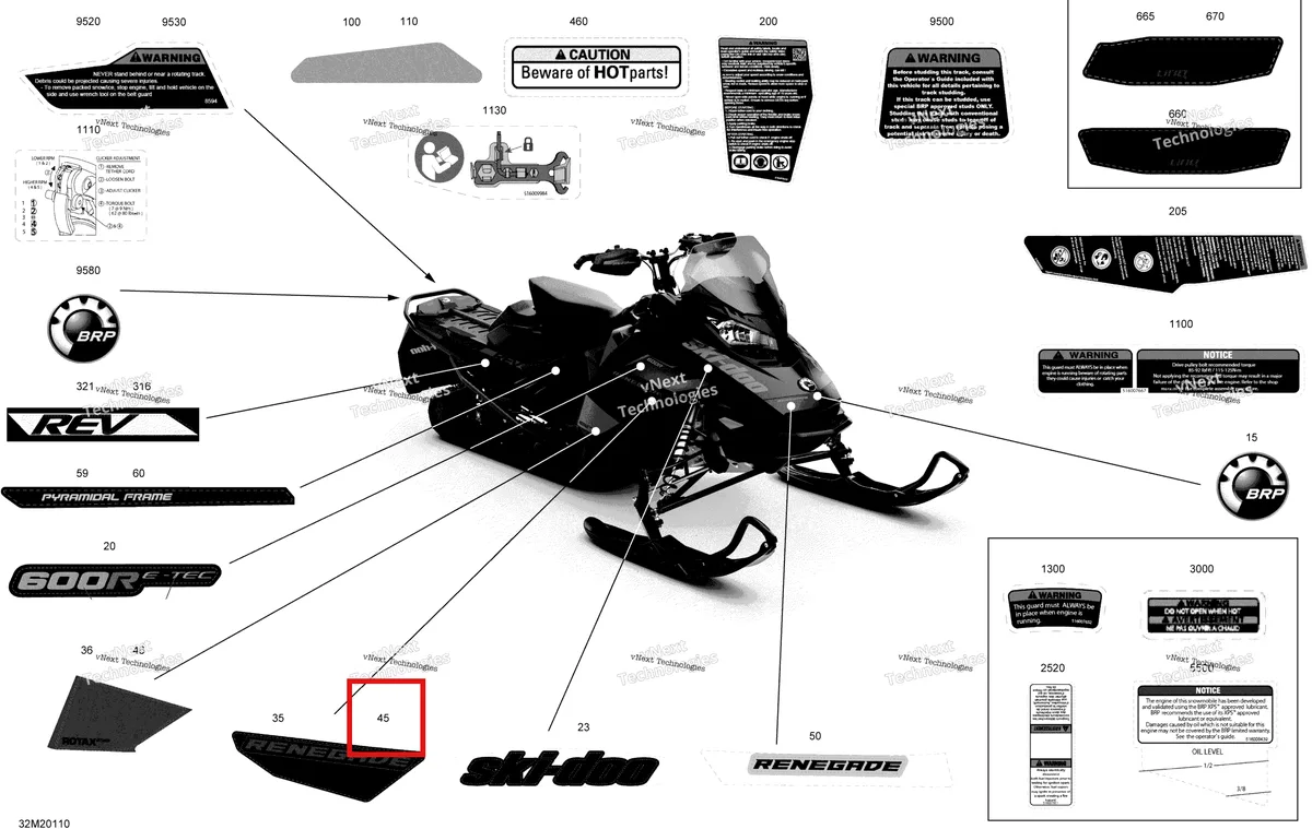 Деталь 516009343 на схеме узла 2020 Ski-Doo RENEGADE 600R E-TEC - Adrenaline X Body - Decals - Adrenaline
