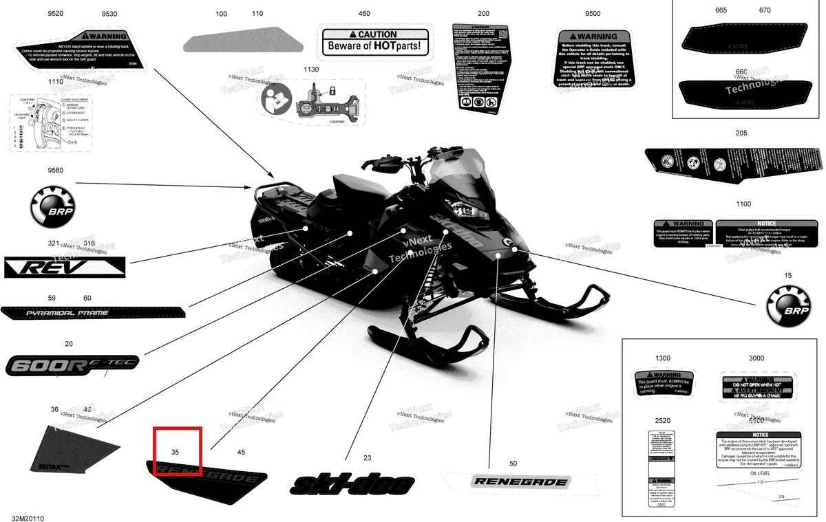 Деталь 516009344 на схеме узла 2020 Ski-Doo RENEGADE 600R E-TEC - Adrenaline X Body - Decals - Adrenaline