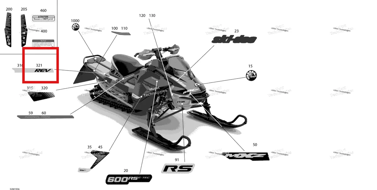 Деталь 516009355 на схеме узла 2019 Ski-Doo MXZ 600 RACING Decals - 600 - Racing