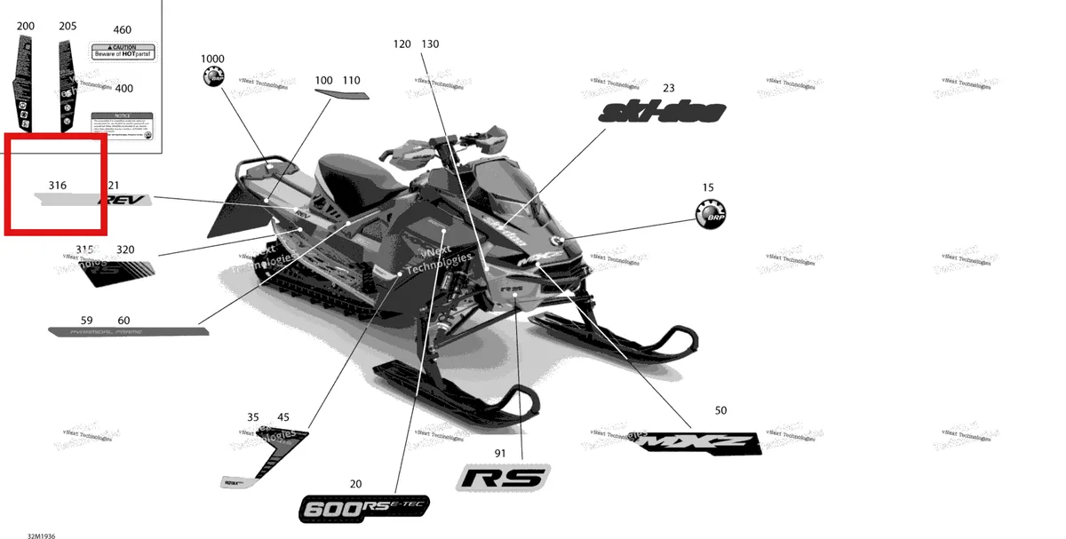 Деталь 516009356 на схеме узла 2019 Ski-Doo MXZ 600 RACING Decals - 600 - Racing