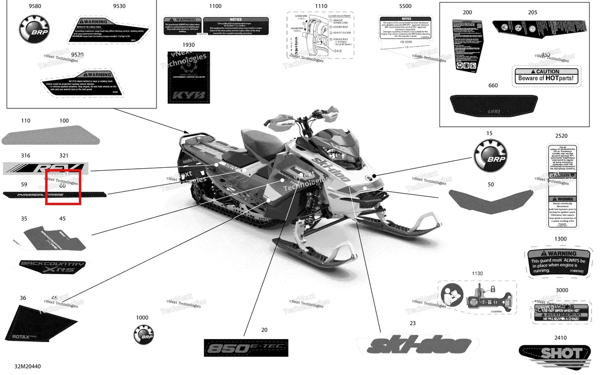 Деталь 516009359 на схеме узла 2020 Ski-Doo BACKCOUNTRY 850 E-TEC - XRS Body - Decals - Xrs - 146
