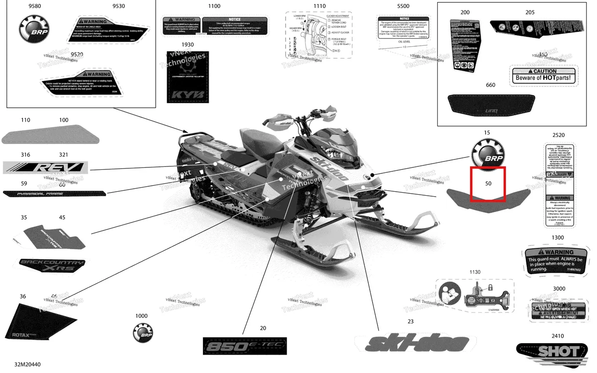 Деталь 516009361 на схеме узла 2020 Ski-Doo BACKCOUNTRY 850 E-TEC - XRS Body - Decals - Xrs - 146