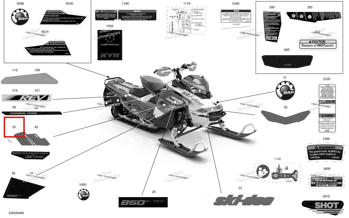 Деталь 516009367 на схеме узла 2020 Ski-Doo BACKCOUNTRY 850 E-TEC - XRS Body - Decals - Xrs - 146