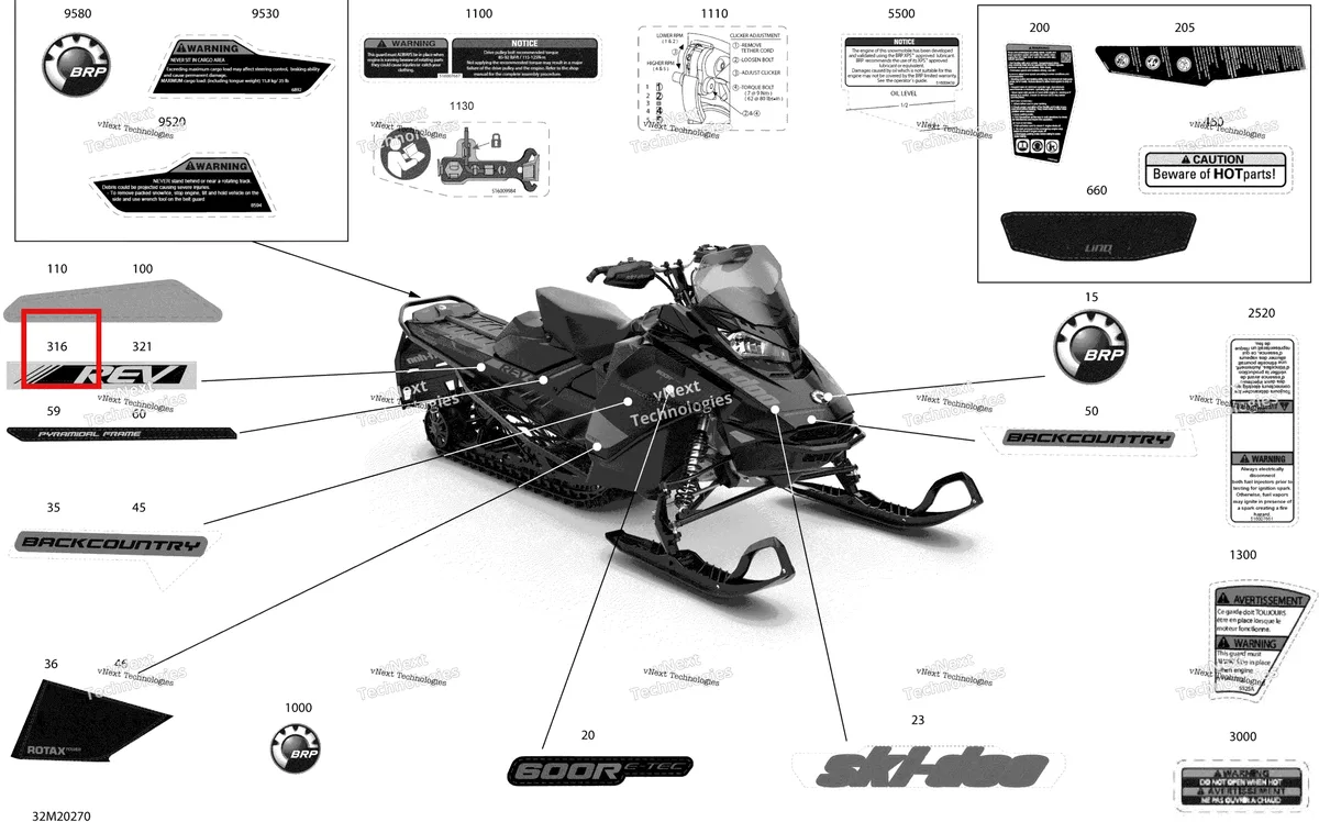 Деталь 516009372 на схеме узла 2020 Ski-Doo BACKCOUNTRY 600R E-TEC Body - Decals - Std