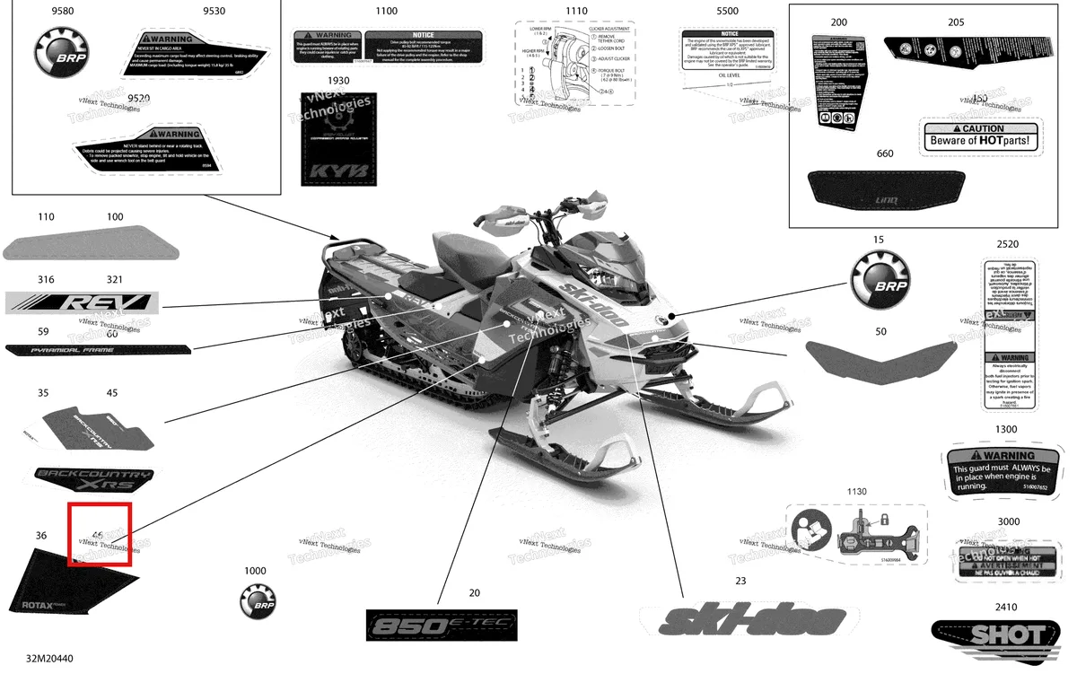 Деталь 516009375 на схеме узла 2020 Ski-Doo BACKCOUNTRY 850 E-TEC - XRS Body - Decals - Xrs - 146