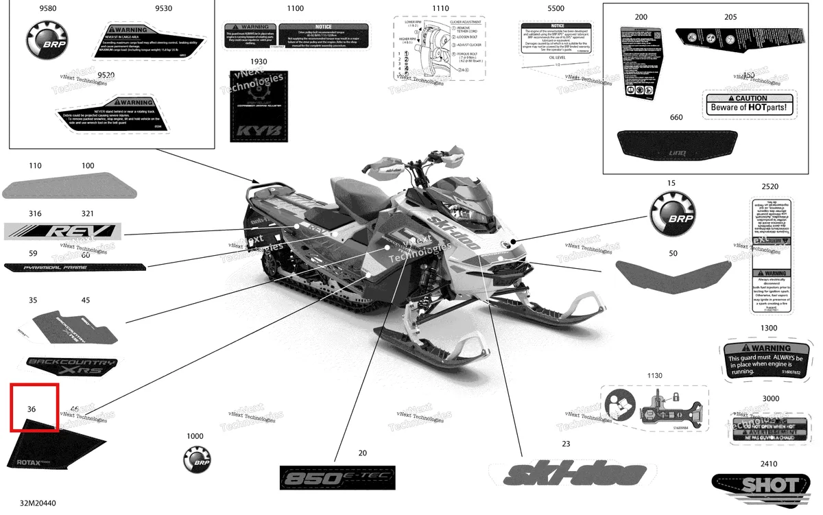 Деталь 516009376 на схеме узла 2020 Ski-Doo BACKCOUNTRY 850 E-TEC - XRS Body - Decals - Xrs - 146