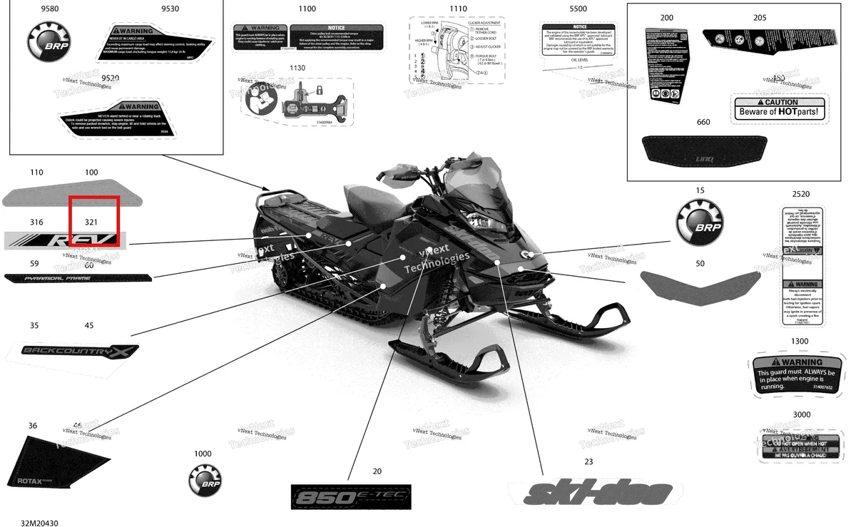 Деталь 516009377 на схеме узла 2020 Ski-Doo BACKCOUNTRY 850 E-TEC - X Body - Decals - X