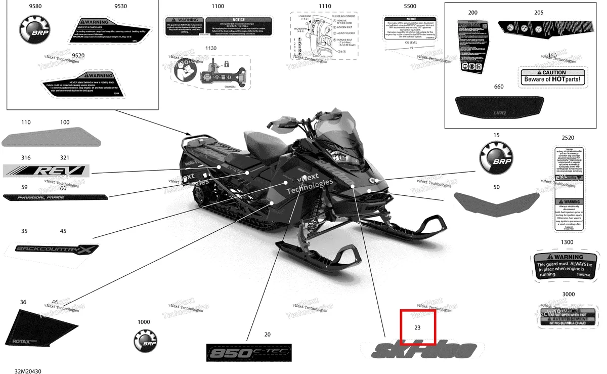 Деталь 516009381 на схеме узла 2020 Ski-Doo BACKCOUNTRY 850 E-TEC - X Body - Decals - X