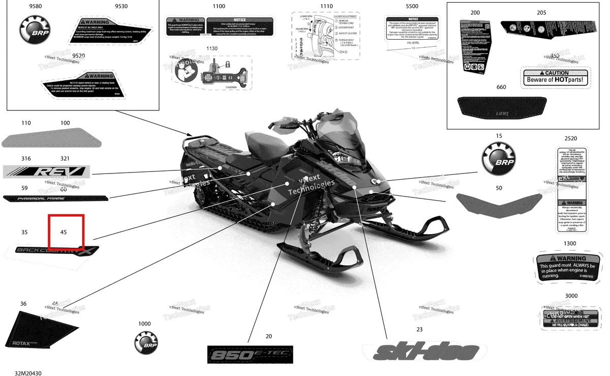 Деталь 516009382 на схеме узла 2020 Ski-Doo BACKCOUNTRY 850 E-TEC - X Body - Decals - X