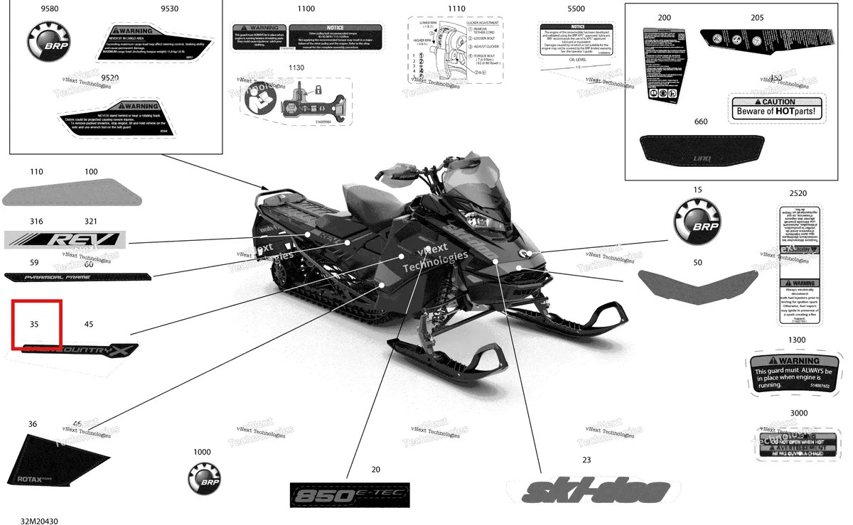 Деталь 516009383 на схеме узла 2020 Ski-Doo BACKCOUNTRY 850 E-TEC - X Body - Decals - X