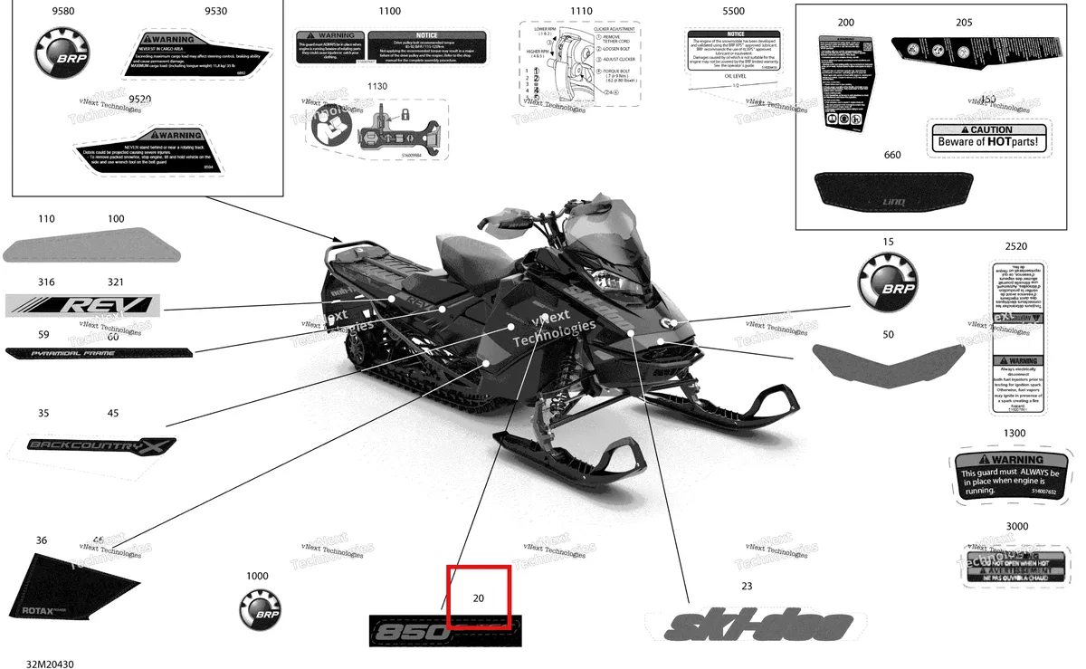 Деталь 516009386 на схеме узла 2020 Ski-Doo BACKCOUNTRY 850 E-TEC - X Body - Decals - X
