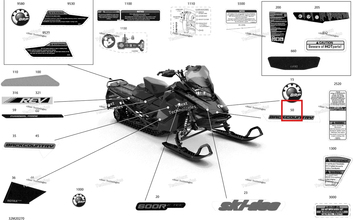 Деталь 516009393 на схеме узла 2020 Ski-Doo BACKCOUNTRY 600R E-TEC Body - Decals - Std