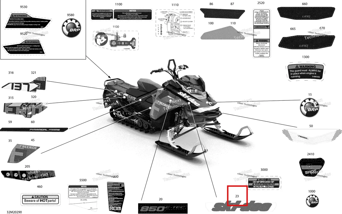 Деталь 516009398 на схеме узла 2020 Ski-Doo FREERIDE 137 850 E-TEC Body - Decals - 137