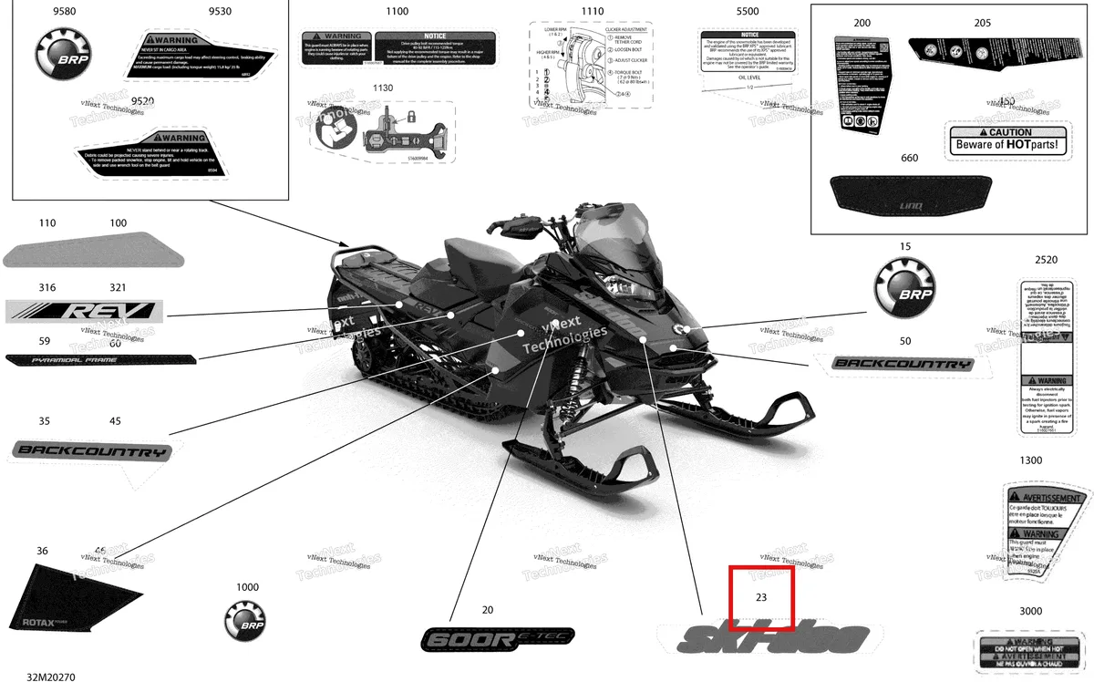 Деталь 516009399 на схеме узла 2020 Ski-Doo BACKCOUNTRY 600R E-TEC Body - Decals - Std