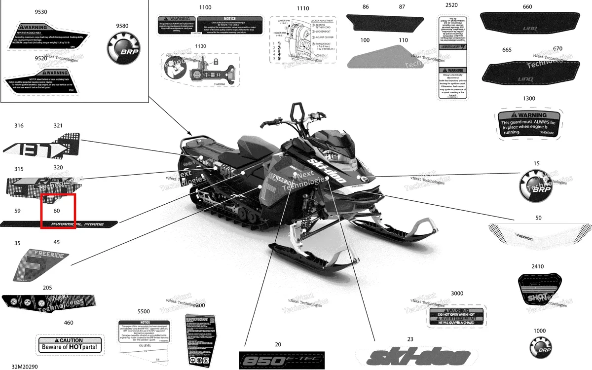Деталь 516009442 на схеме узла 2020 Ski-Doo FREERIDE 137 850 E-TEC Body - Decals - 137
