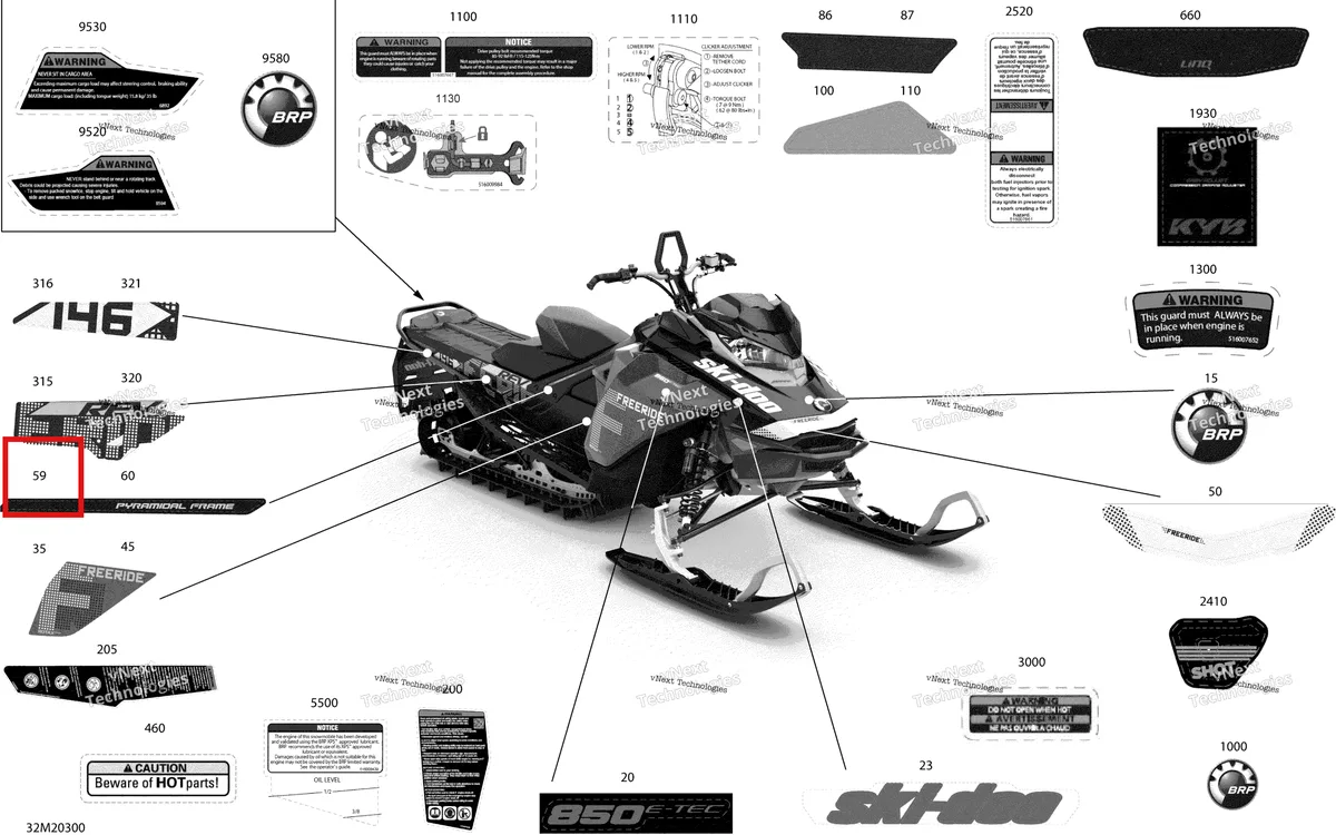 Деталь 516009443 на схеме узла 2020 Ski-Doo FREERIDE 146 850 E-TEC Body - Decals - 146