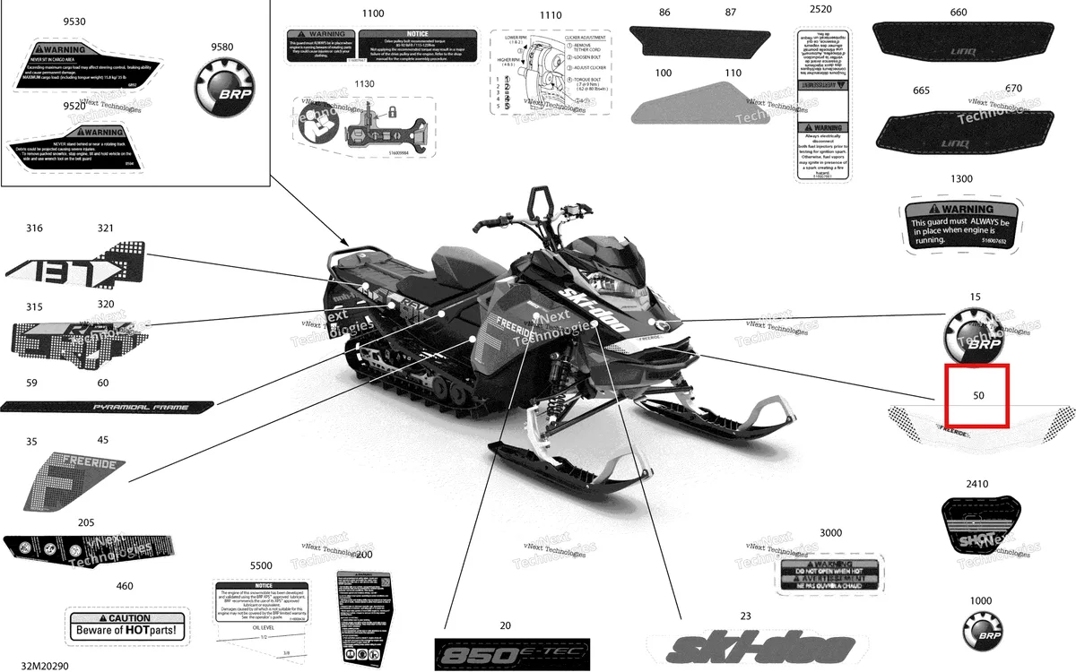 Деталь 516009444 на схеме узла 2020 Ski-Doo FREERIDE 137 850 E-TEC Body - Decals - 137