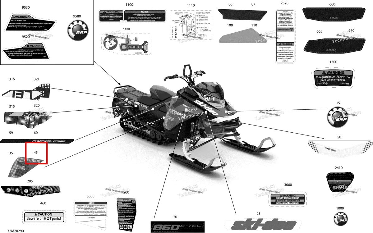 Деталь 516009445 на схеме узла 2020 Ski-Doo FREERIDE 137 850 E-TEC Body - Decals - 137