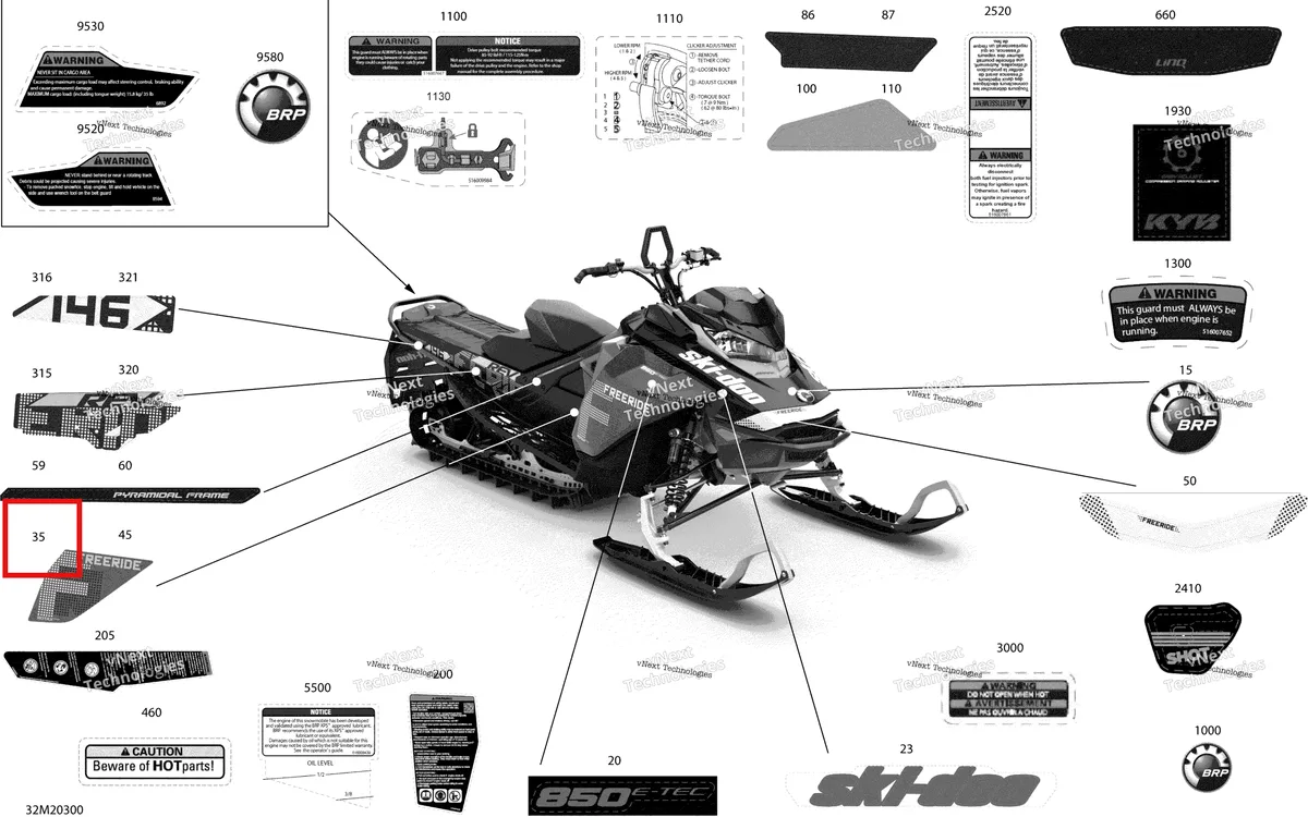 Деталь 516009446 на схеме узла 2020 Ski-Doo FREERIDE 146 850 E-TEC Body - Decals - 146